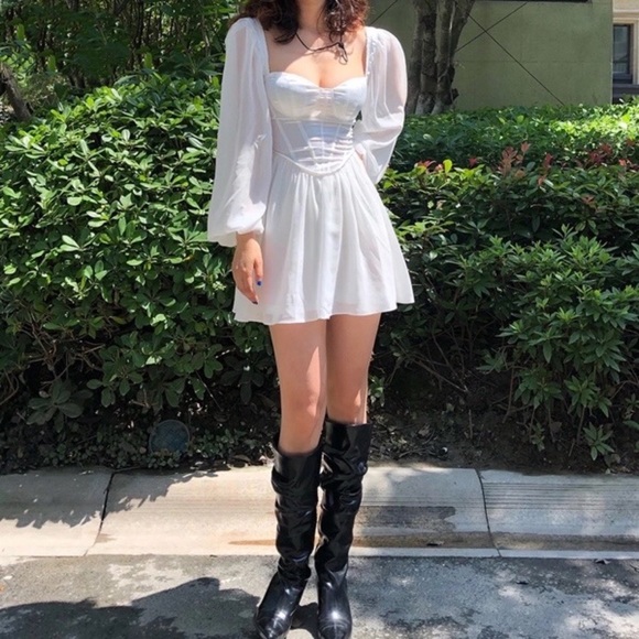 Chiffon Bubble Sleeve Bustier Corset Mini Dress - Picture 7 of 11